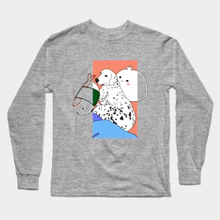 Peach Dalmatian on Bed Long Sleeve T-Shirt